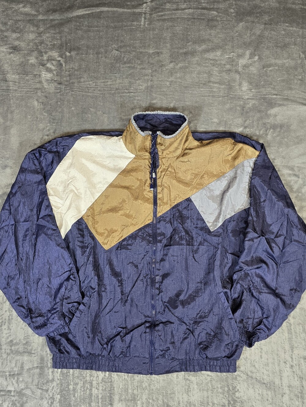 Vintage 10th Gear Color-block Windbreaker Jacket Size Large Gold Navy